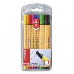 Pochette de 10 stylos feutre - STABILO - Point 88 - Pointe fine 0,4 mm - 10 couleurs assorties