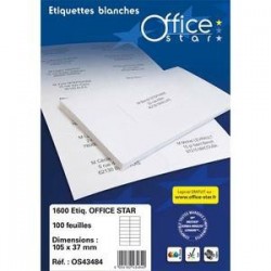 Boîte .1600 Etiquettes adhésives Blanches - 105X35mm - OS43423 - OFFICE STAR