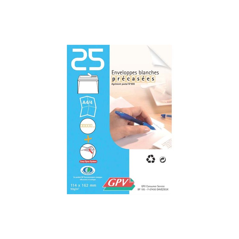 GPV Paquet de 25 enveloppes auto-adhésive 80 grammes format 110x220 mm