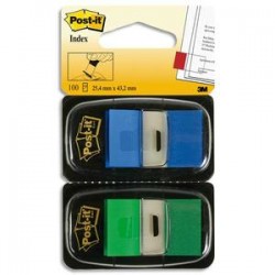 POST-IT Blister de 2 cartes de 50 marque-pages standards 2,54 x 4,4 cm bleu et vert