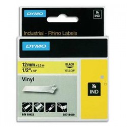 DYMO Ruban RHINO 12mmx5,5m Noir/Jaune Vinyle flexible et résistant S0718450/18432