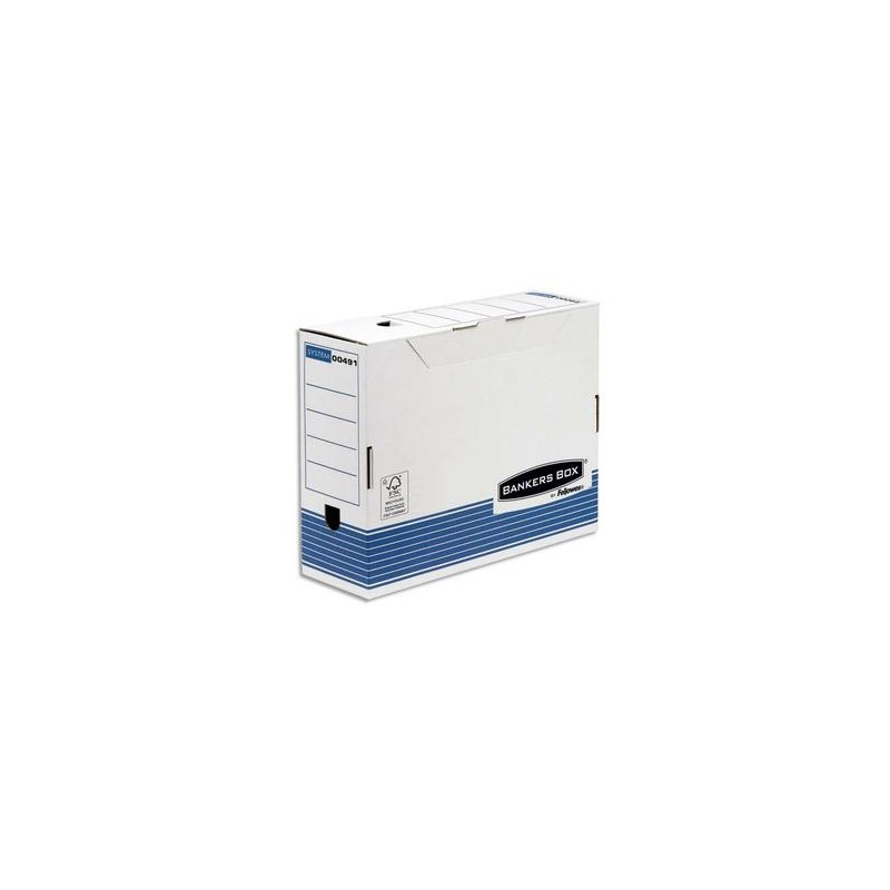 BANKERS BOX Boîte archives dos 10cm SYSTEM, montage automatique, carton recyclé blanc/bleu