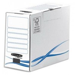BANKERS BOX Boîte archives dos de 15cm BASIQUE, montage manuel, en carton blanc/bleu