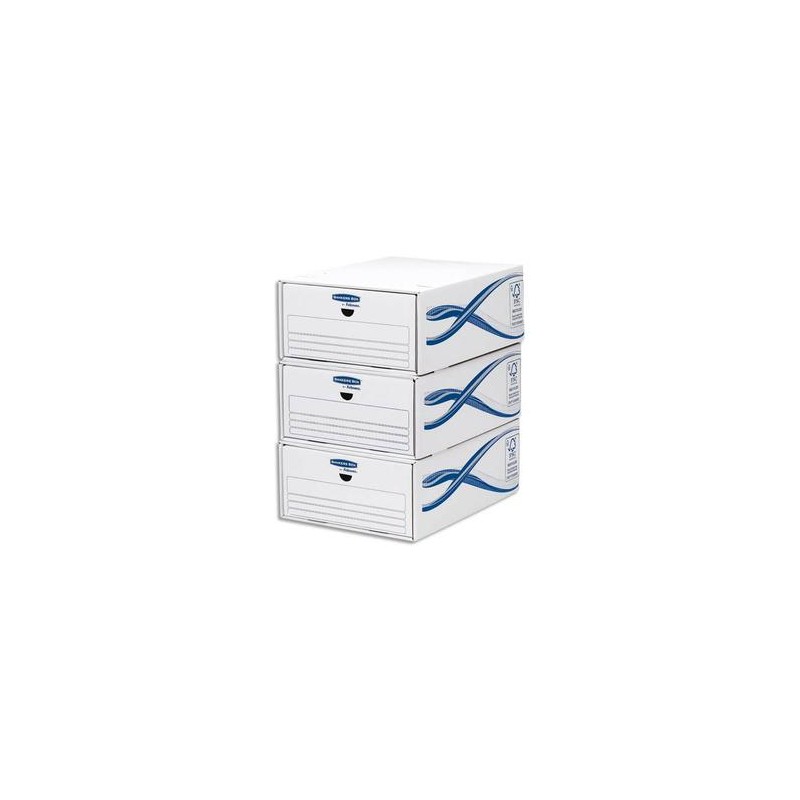 BANKERS BOX Lot de 5 tiroirs de rangement BASIQUE superposables, pour format A4, carton blanc/bleu
