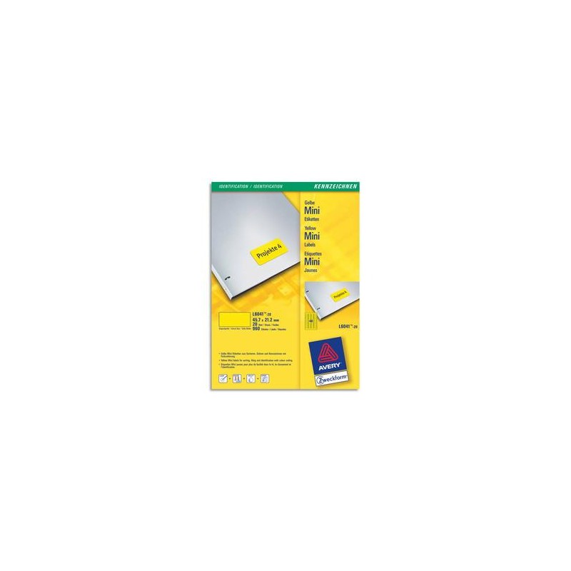 AVERY Boîte de 960 étiquettes laser 45,7 x 21,2 mm jaune L6041-20