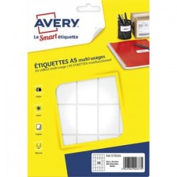 AVERY Sachet de 400 étiquettes multi-usage blanches 38,5 x 26,5 mm. Planche format A5. ETE025