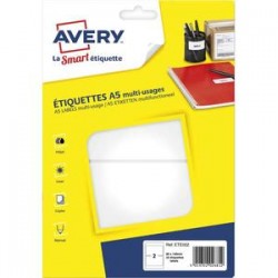 AVERY Sachet de 32 étiquettes multi-usage blanches 80 x 140 mm. Planche format A5. ETE002