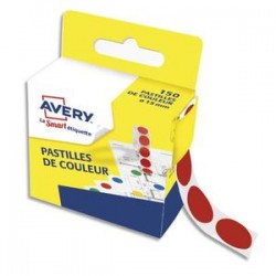 AVERY Boîte distributrice de 150 pastilles adhésives Ø15 mm. Coloris rouge.