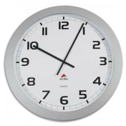 ALBA Horloge murale géante Horgiant contour ABS D60 cm gris, chiffres noirs lentille en verre à quartz