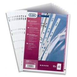 ELBA Sachet de 10 pochettes perforées SM3 en PVC 10/100. Format A4, 9 trous.