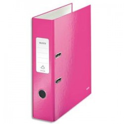 LEITZ Classeur à levier 180° WOW en carton pelliculé, dos 8 cm, coloris rose