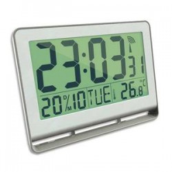 ALBA Horloge murale LCD multifonction radio-pilotée livrée 2 piles AAA fournies en ABS L20 x H15 cm blanc