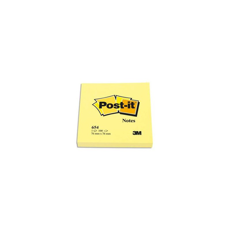 POST-IT Bloc néon repositionnable de 100 feuilles 76 x 76 mm jaune 654NY