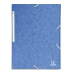EXACOMPTA Chemise 3 rabats et élastique monobloc , carte lustrée 5/10e bleu, élastique fixé devant