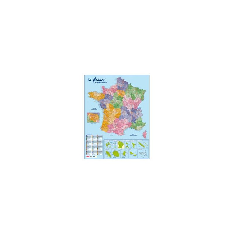 CBG Carte France Administrative, Routière et Dom-Tom murale- Pélliculée 66x84,5cm - 4 oeillets pour susp