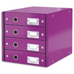 LEITZ Module de classement 4 tiroirs WOW en carton recouvert de polypropylène. Coloris violet.