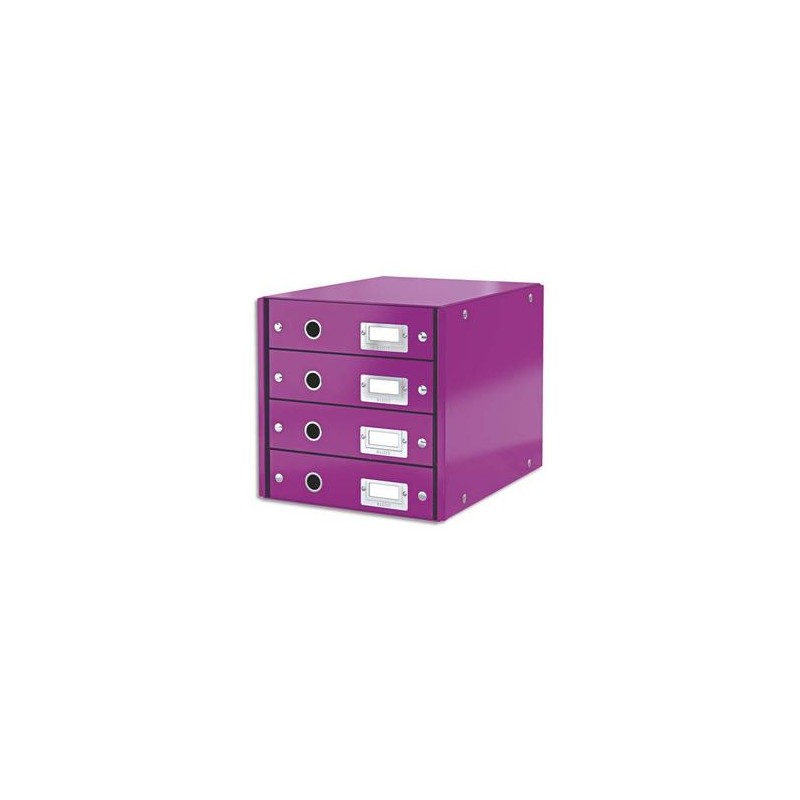 LEITZ Module de classement 4 tiroirs WOW en carton recouvert de polypropylène. Coloris violet.