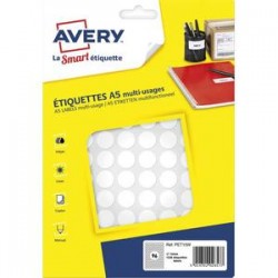 AVERY Sachet de 1536 pastilles Ø15 mm. Imprimables. Coloris blanc.