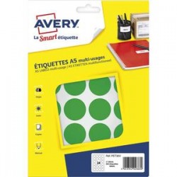 AVERY Sachet de 240 pastilles Ø30 mm. Imprimables. Coloris vert.