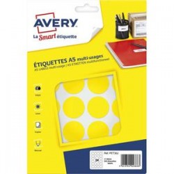 AVERY Sachet de 240 pastilles Ø30 mm. Imprimables. Coloris jaune.