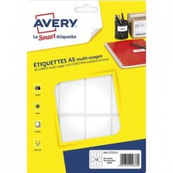 AVERY Sachet de 192 étiquettes multi-usage blanches 56 x 34 mm. Planche format A5. ETE012