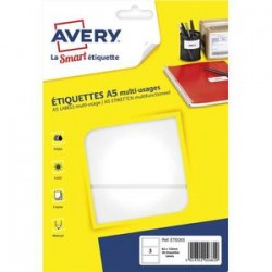 AVERY Sachet de 48 étiquettes multi-usage blanches 64 x 133 mm. Planche format A5. ETE003