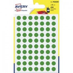 AVERY Sachet de 490 pastilles Ø8 mm. Ecriture manuelle. Coloris vert.