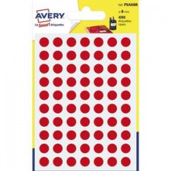 AVERY Sachet de 490 pastilles Ø8 mm. Ecriture manuelle. Coloris rouge.