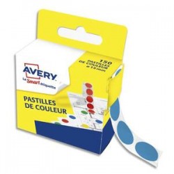 AVERY Boîte distributrice de 150 pastilles adhésives Ø15 mm. Coloris bleu.