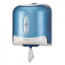 TORK Distributeur Maxi Reflex à dévidage central feuille à feuille L25x H30x P25 cm transparent fumé bleu