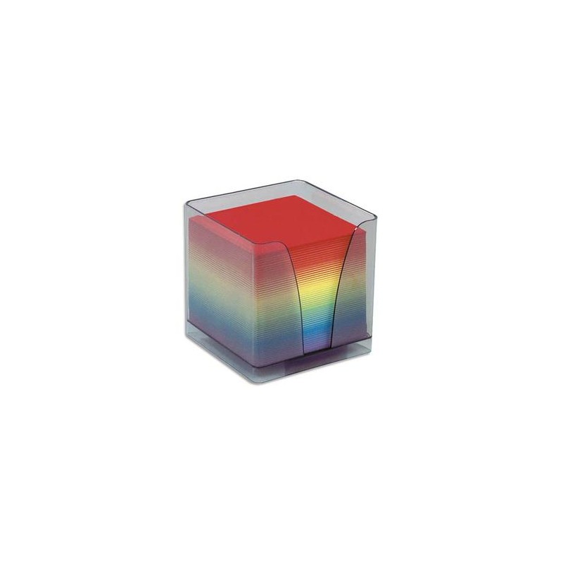 QUO VADIS Boîtier plexi fumé + recharge bloc couleur 580 feuilles 90g 9x9x9 cm