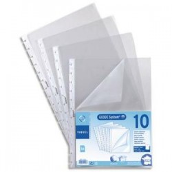 VIQUEL Sachet de 10 pochettes perforées à ouverture coin pour reliure Maxi-Géode polypropylène 8/100e