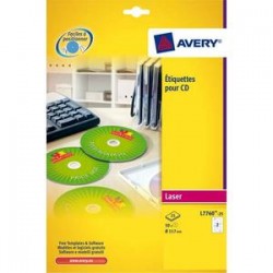 AVERY Boîte de 50 étiquettes laser couleur pour CD et DVD L7760-25