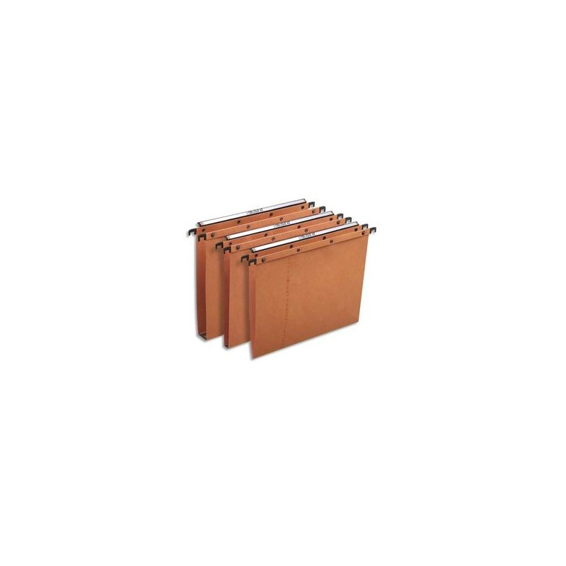 OBLIQUE AZ Boîte de 25 dossiers suspendus TIROIR en kraft 240g. Fond 15, bouton-pression. Orange