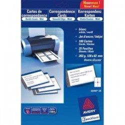 AVERY Pochette de 80 cartes de visite (85x54 mm) 260g coins droits jet d'encre finition mate