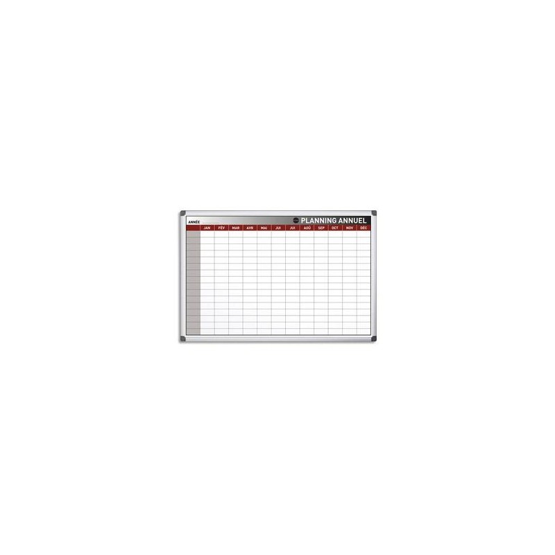 BI-OFFICE Planning Bi-Office annuel perpétuel magnétique - Dim. L90 x H60 cm blanc/gris