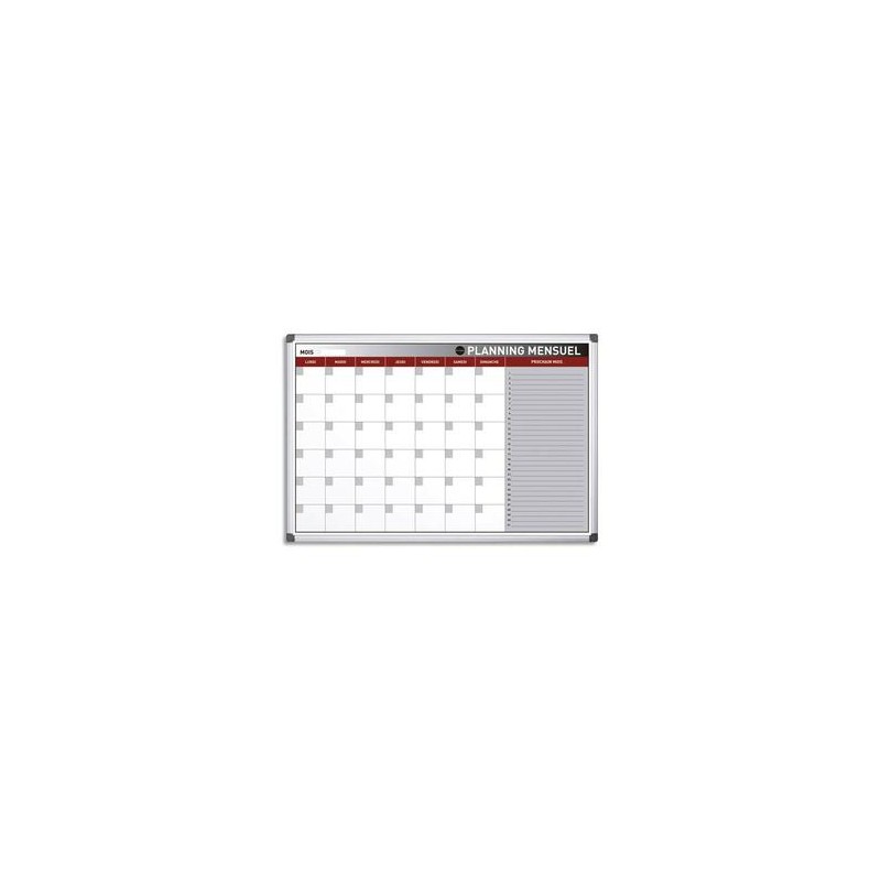 BI-OFFICE Planning Bi-Office mensuel perpétuel magnétique - Dim. L90 x H60 cm blanc/gris