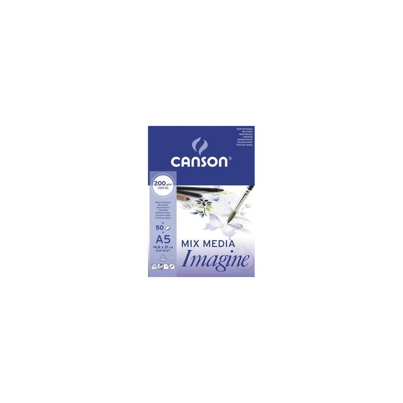 CANSON Bloc de 50 feuilles de papier dessin IMAGINE 200g A5 blanc