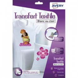 AVERY Boîte de 8 feuilles transferts pour tee-shirt blanc ou clair