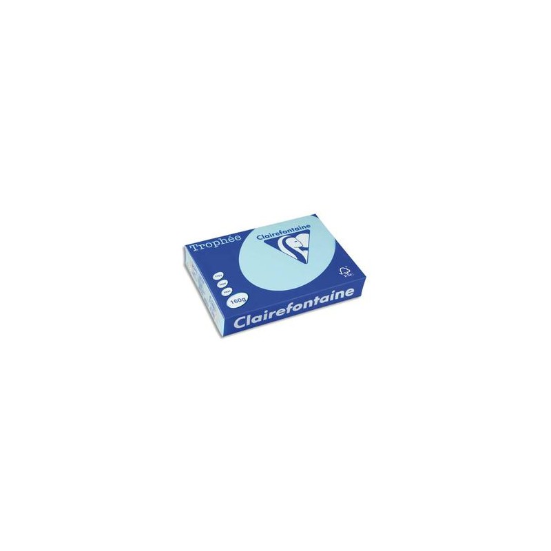 CLAIREFONTAINE Ramette de 250 feuilles papier couleur TROPHEE 160 grammes format A4 bleu alize 1105