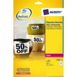 AVERY Boite de 420 etiquettes laser inalterables blanches 63,5x38,1 L7060-20