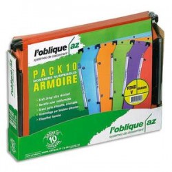 OBLIQUE AZ Paquet de 5+5 dossiers suspendus ARMOIRE en kraft 240g. Fond 15 et 30, bouton-pression. Orange