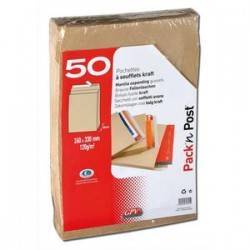 GPV paquet de 50 pochettes kraft brun auto-adhésif, format 24 260x330mm soufflet 30mm120g