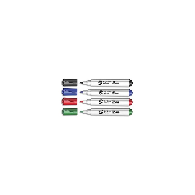 5 ETOILES Pochette de 4 marqueurs effaçables à sec pointe ogive 4 couleurs assorties