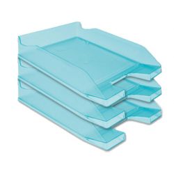 Corbeille courrier q-connect a rchivo documents a4 /24x32cm empilable 35x25.5x6.5cm coloris turquoise transparent