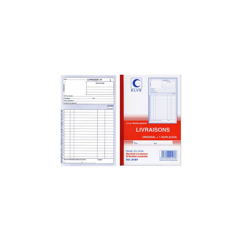 Carnet Elve bon de livraison 2107