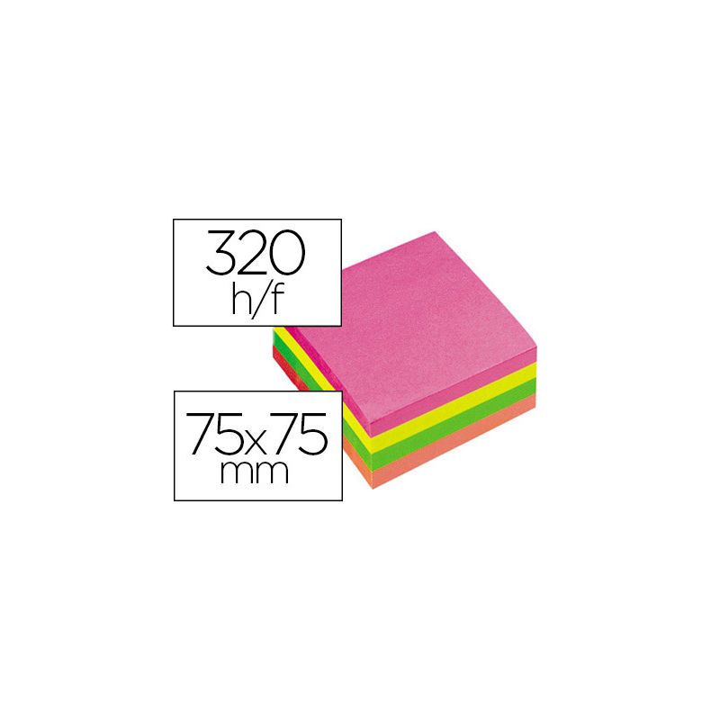  	 	 Bloc-notes q-connect cube quick notes 75x75mm 320f repositionnables sans traces coloris néon