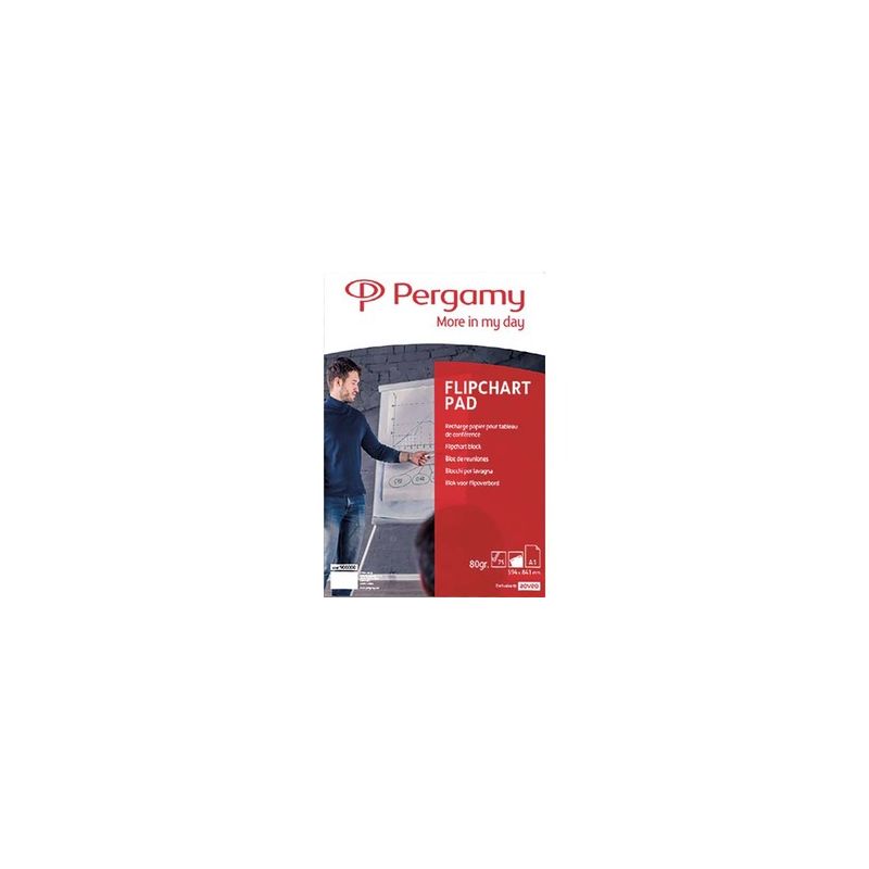 PERGAMY Recharge papier pour chevalets, Rouleau de 50 feuilles 70g Blanches Unies, Format L65 x H98 cm