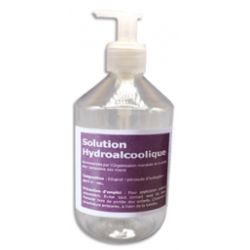 Flacon 500 ml+Pompe solution hydroalcoolique pour l'antiseptie mains et surfaces