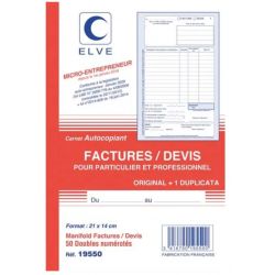 ELVE Manifold entrepreneur autocopiant factures / Devis format 210x140mm. 50 feuillets dupli